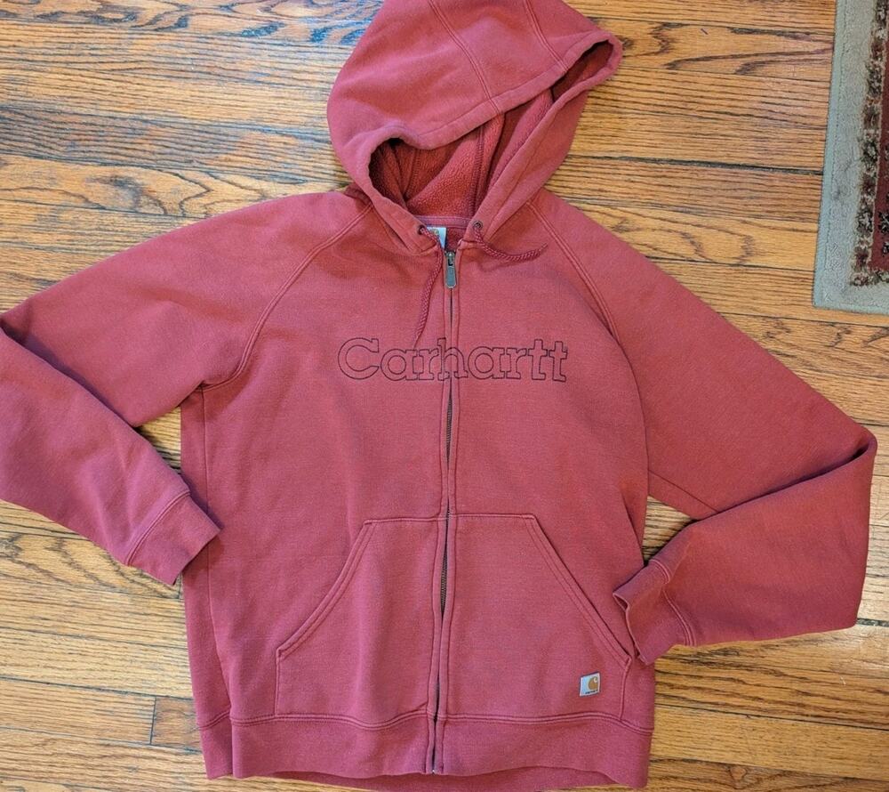 Carhartt Women Zip Heavy Hooded Jacket Hoodie Women' Large rust red Embroidered